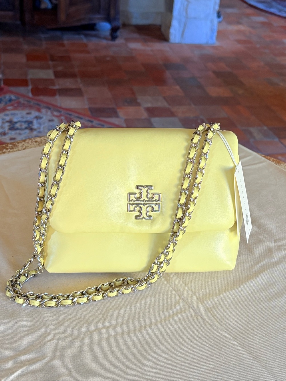 Tory Burch Lemon Yellow Leather Chain Shoulder Bag